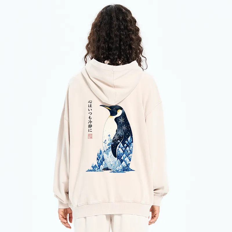 Tokyo-Tiger Keep Calm Penguin Washed Zip Hoodie