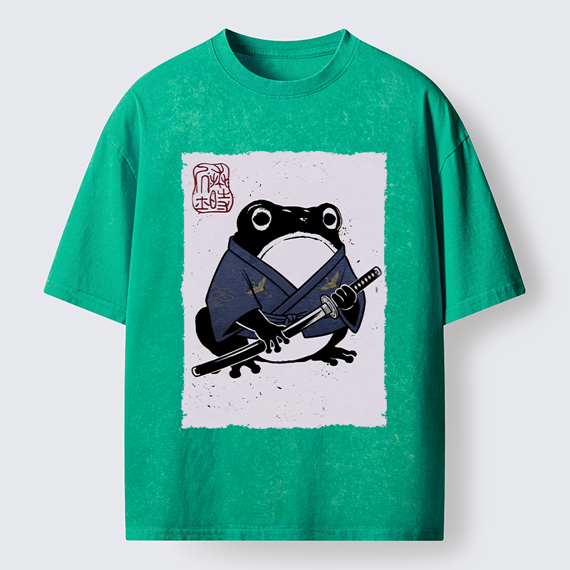 Tokyo-Tiger Samurai Frog Art Washed T-Shirt