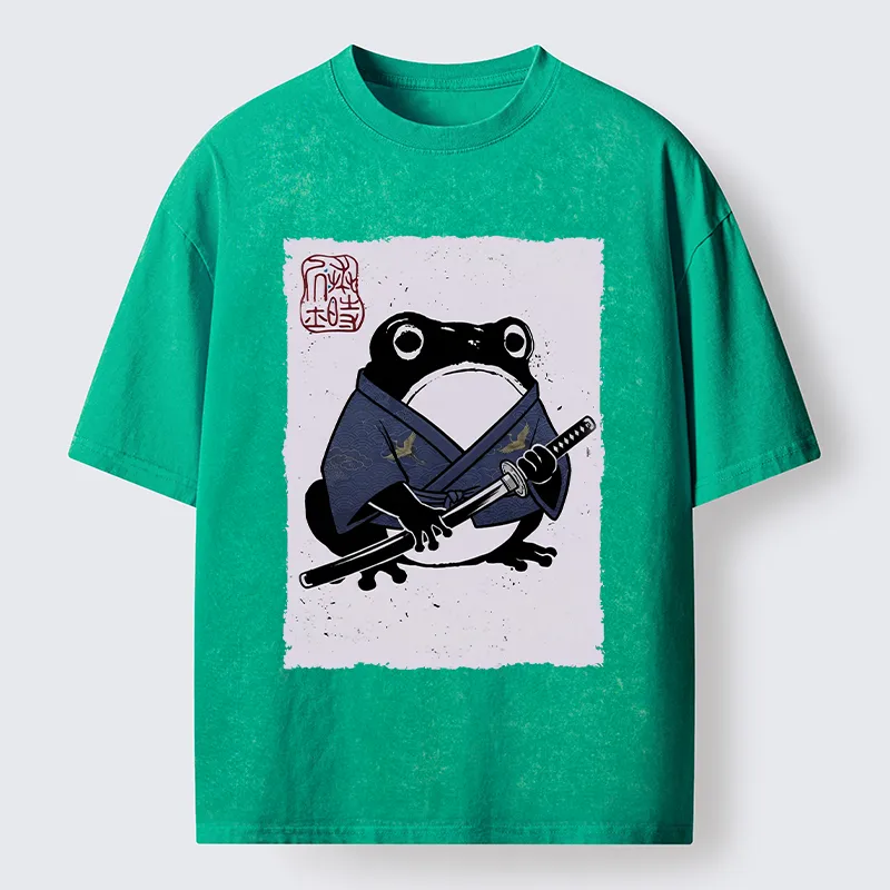 Tokyo-Tiger Samurai Frog Art Washed T-Shirt