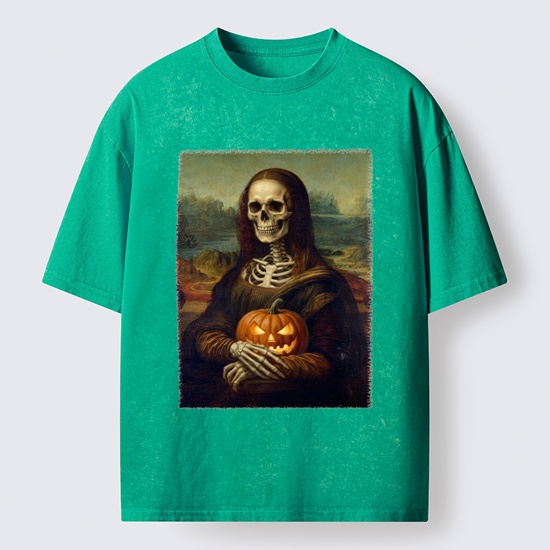 Tokyo-Tiger Skeleton Mona Lisa Meme Washed T-Shirt