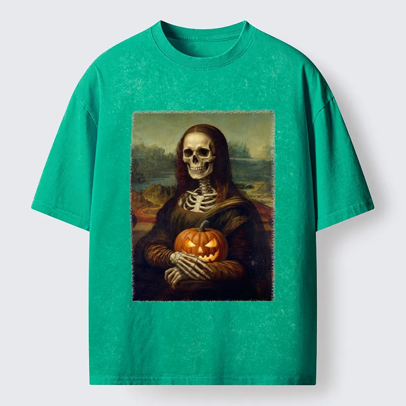 Tokyo-Tiger Skeleton Mona Lisa Meme Washed T-Shirt