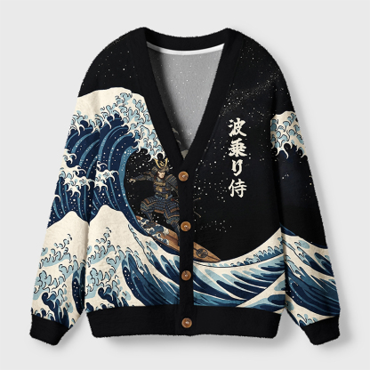Tokyo-Tiger Samurai Wave Ugly Cardigan Sweater