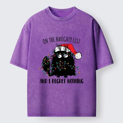 Tokyo-Tiger Mischievous Christmas Black Cat Washed T-Shirt