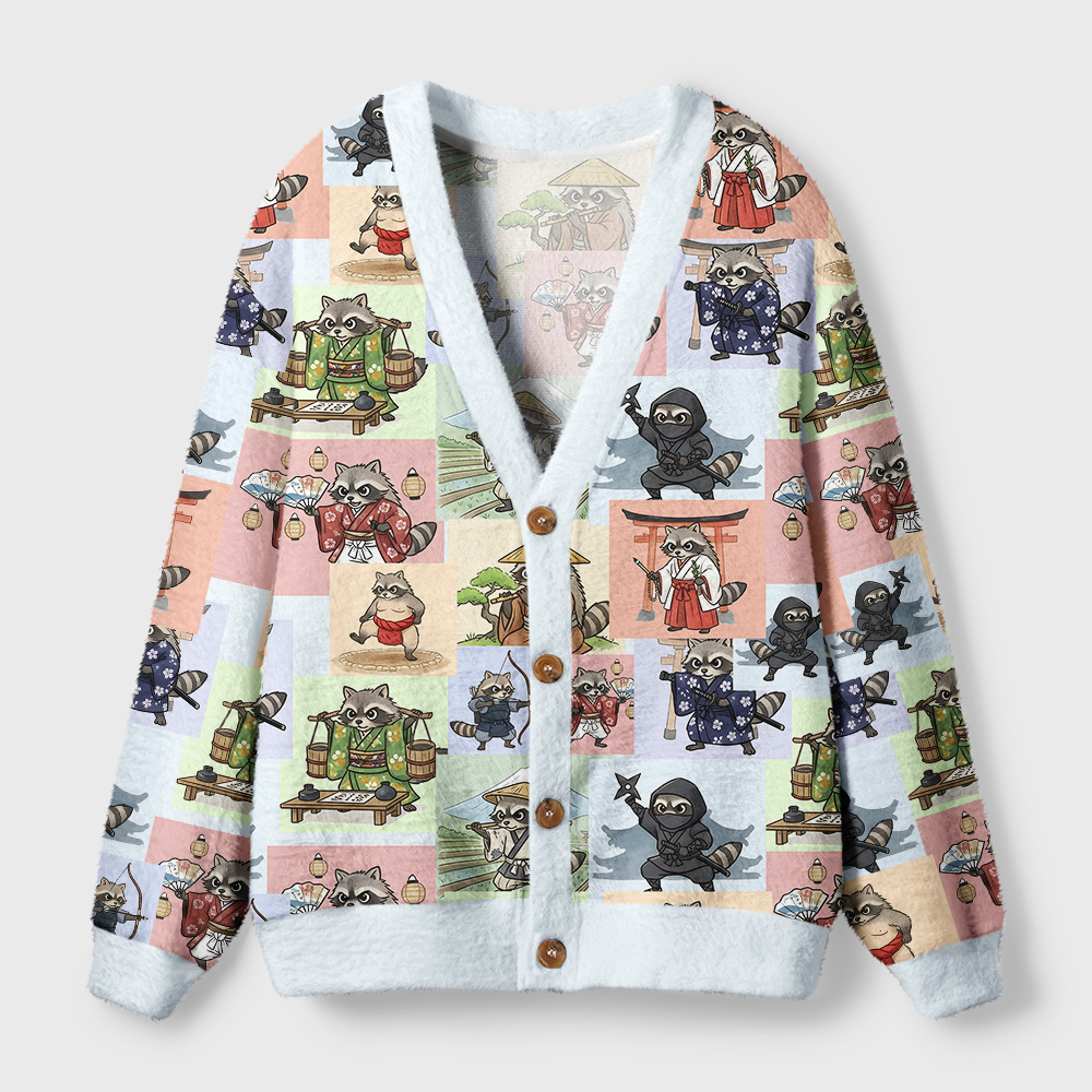 Tokyo-Tiger Japanese Raccoon Ugly Cardigan Sweater