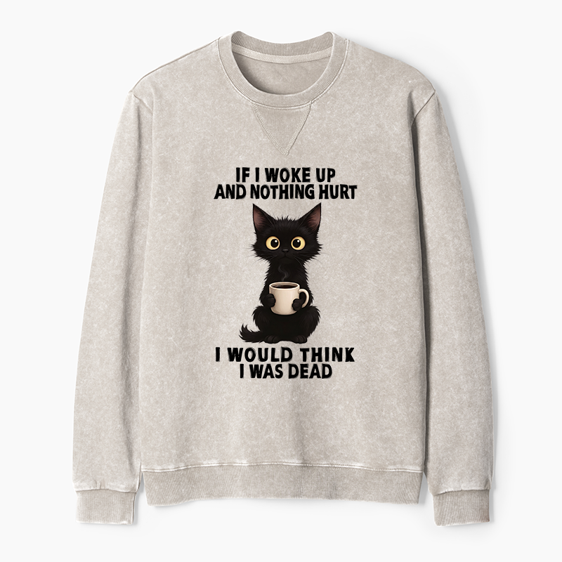 Tokyo-Tiger Funny Cute Black Cat And Coffee Meme Washed Terry Sweatshirt