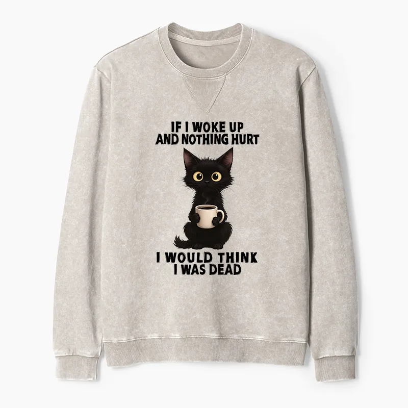 Tokyo-Tiger Funny Cute Black Cat And Coffee Meme Washed Terry Sweatshirt