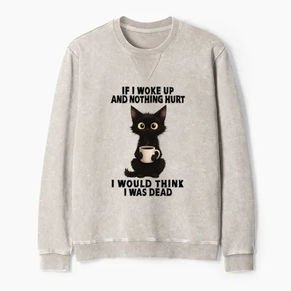 Tokyo-Tiger Funny Cute Black Cat And Coffee Meme Washed Terry Sweatshirt