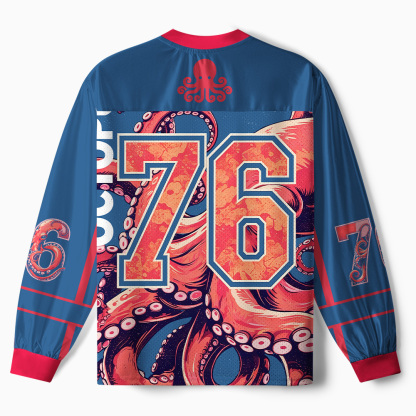 Tokyo-Tiger Crimson Octopus Paneled Long Sleeve Jersey