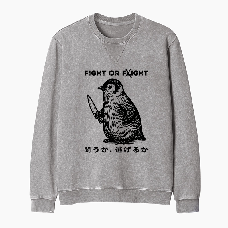 Tokyo-Tiger Funny Fight Or Flight Washed Terry Sweatshirt