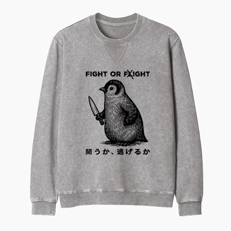 Tokyo-Tiger Funny Fight Or Flight Washed Terry Sweatshirt