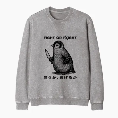 Tokyo-Tiger Funny Fight Or Flight Washed Terry Sweatshirt