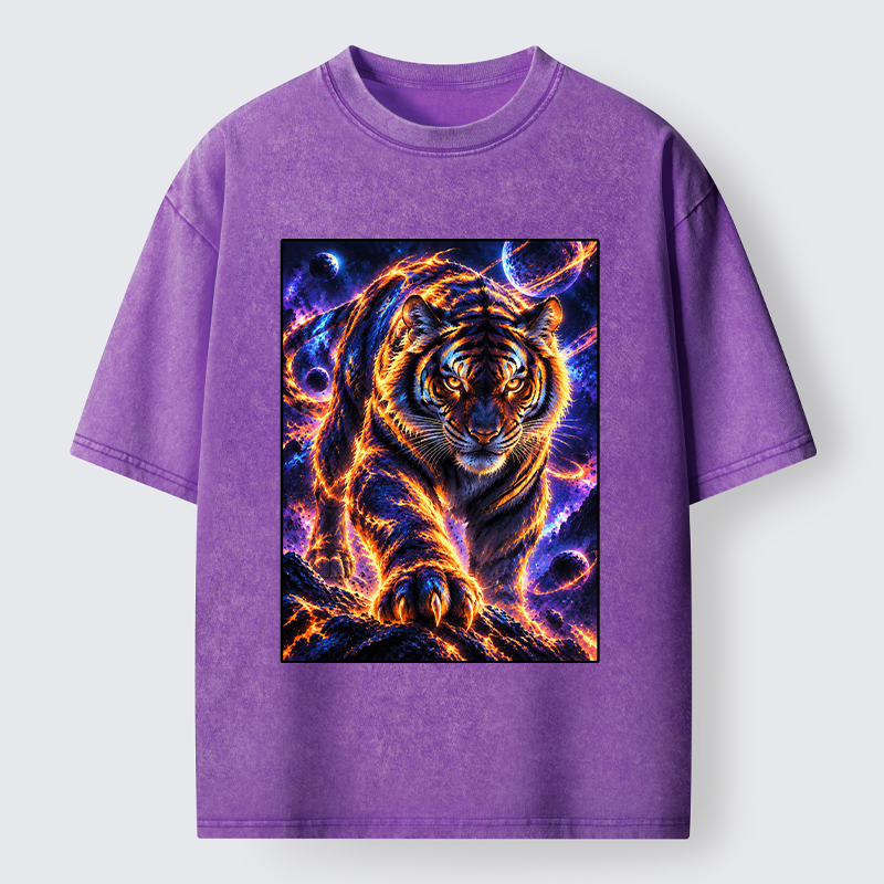 Tokyo-Tiger Cosmic Galaxy Cool Tiger Washed T-Shirt