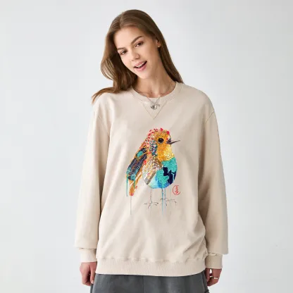 Tokyo-Tiger Sparkly Wild Bird Washed Terry Sweatshirt