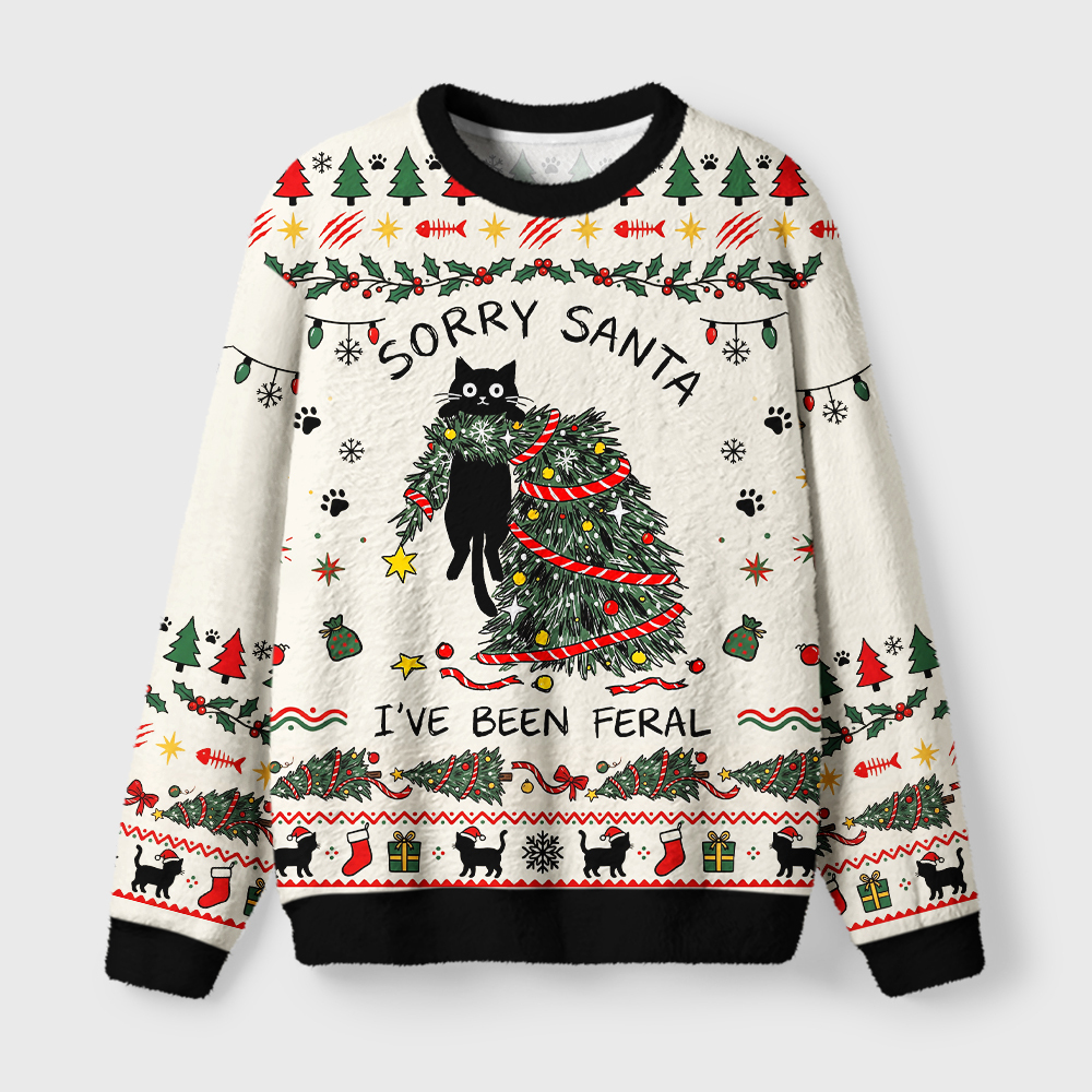 Tokyo-Tiger Funny Wild Cat Christmas Chaos Fuzzy Christmas Ugly Sweatshirt