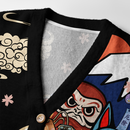 Tokyo-Tiger Traditional Japanese Elements Ugly Cardigan Sweater