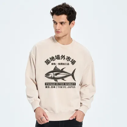 Tokyo-Tiger Tokyo Japan Tsukiji Fish Market Washed Sweatshirt