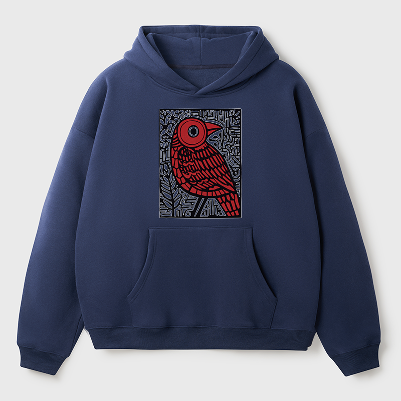 Tokyo-Tiger Retro Woodblock Bird Adult Fleece Hoodie
