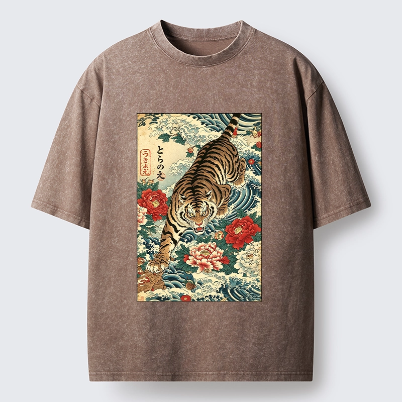 Tokyo‑Tiger Retro Wave Tiger Washed T‑Shirt