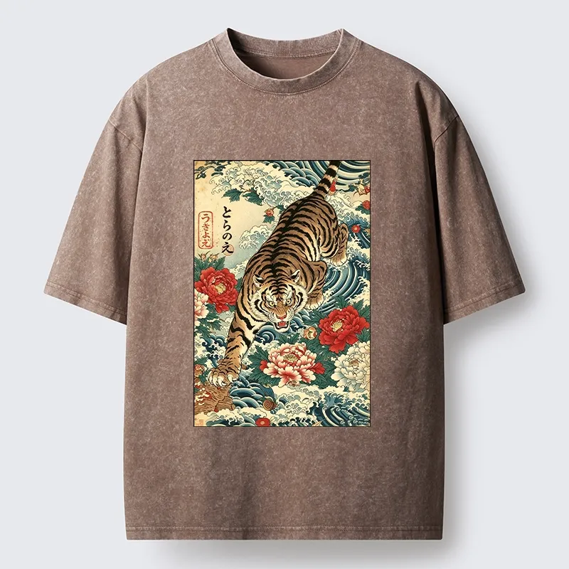 Tokyo‑Tiger Retro Wave Tiger Washed T‑Shirt