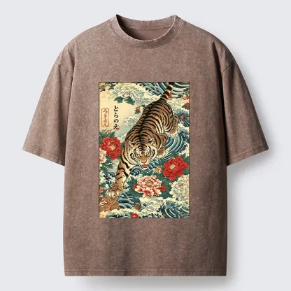 Tokyo‑Tiger Retro Wave Tiger Washed T‑Shirt