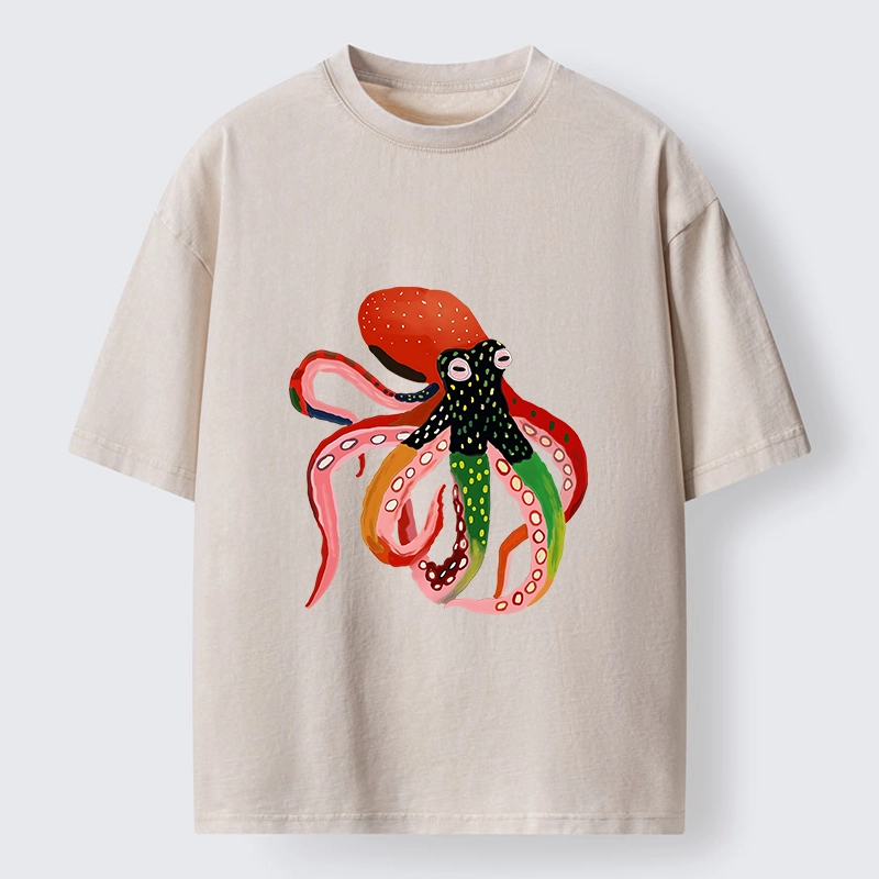 Tokyo‑Tiger Colorful Octopus Art Washed T‑shirt