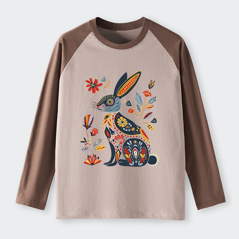 Tokyo-Tiger Folk Hare Bloom Raglan Long Sleeve T-shirt