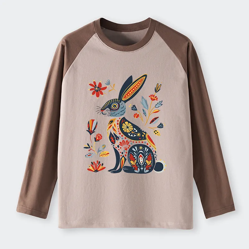 Tokyo-Tiger Folk Hare Bloom Raglan Long Sleeve T-shirt