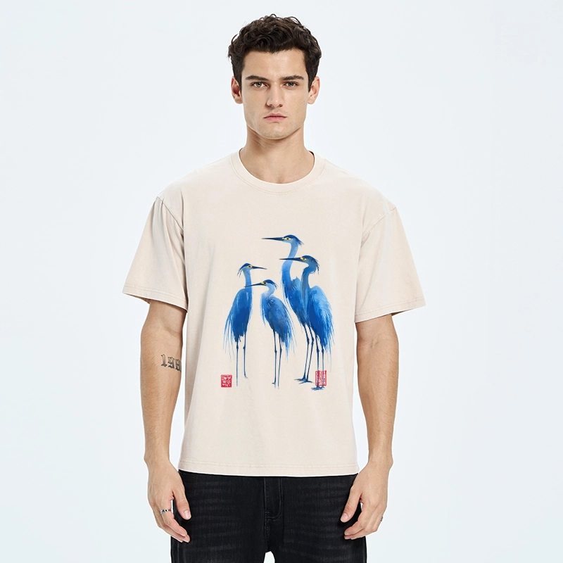 Tokyo-Tiger Flocks Of Great Blue Herons Washed T-Shirt