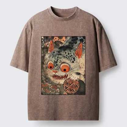 Tokyo‑Tiger Funny Yokai Cat Washed T‑Shirt