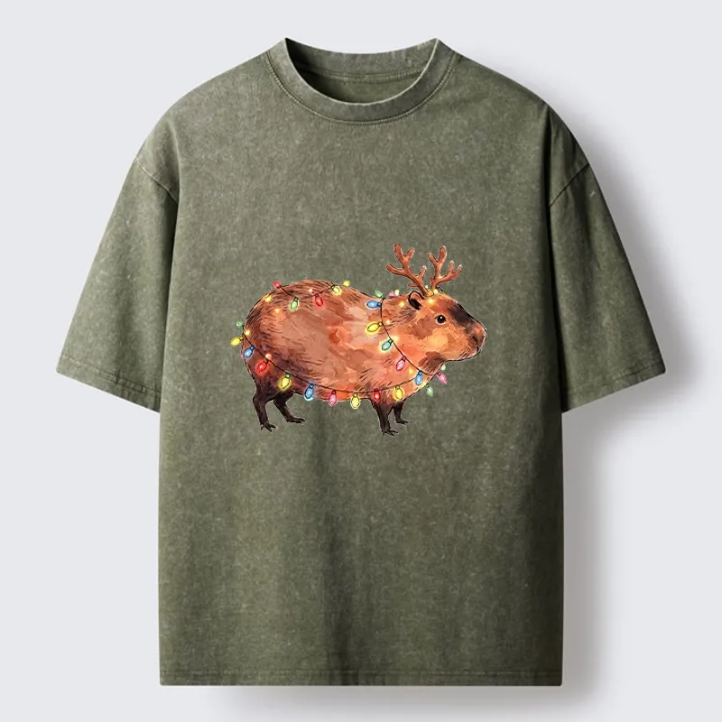 Tokyo‑Tiger Christmas Capybara Glow Washed T‑Shirt