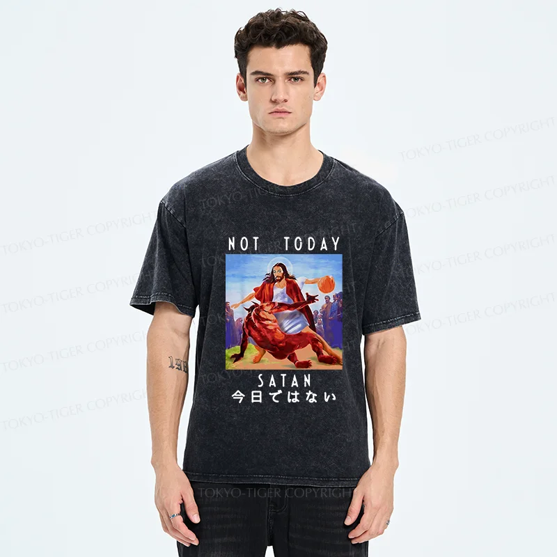 Tokyo-Tiger Jesus Is Fighting The Devil Washed T-Shirt