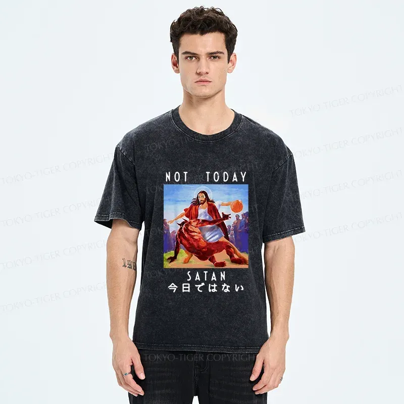 Tokyo-Tiger Jesus Is Fighting The Devil Washed T-Shirt