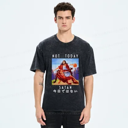 Tokyo-Tiger Jesus Is Fighting The Devil Washed T-Shirt