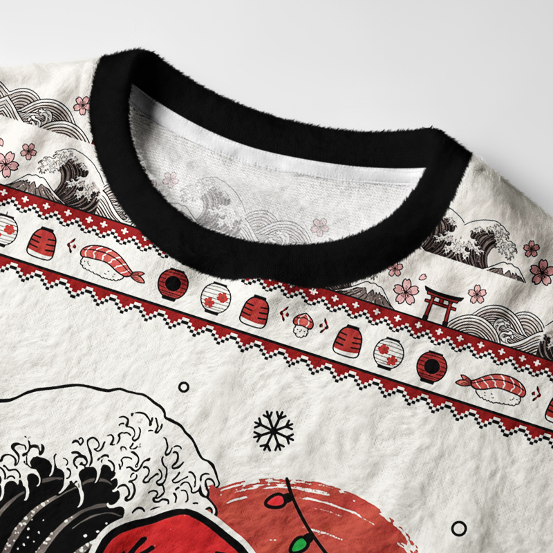Tokyo-Tiger Focused Samurai Frog Fuzzy Christmas Ugly Sweatshirt