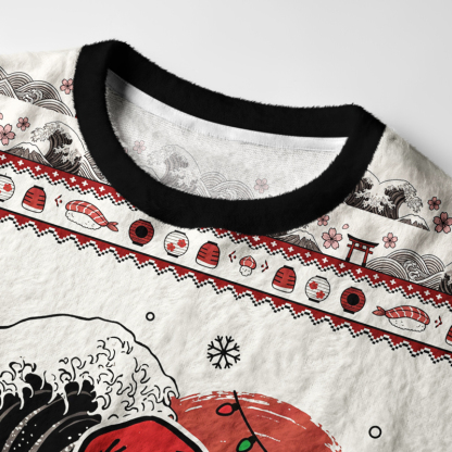 Tokyo-Tiger Focused Samurai Frog Fuzzy Christmas Ugly Sweatshirt
