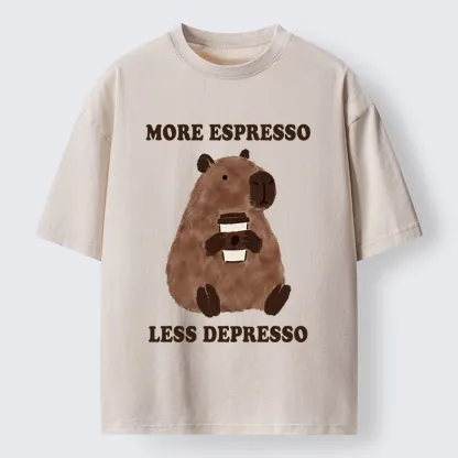Tokyo-Tiger Coffee Capybara Art Washed T-Shirt