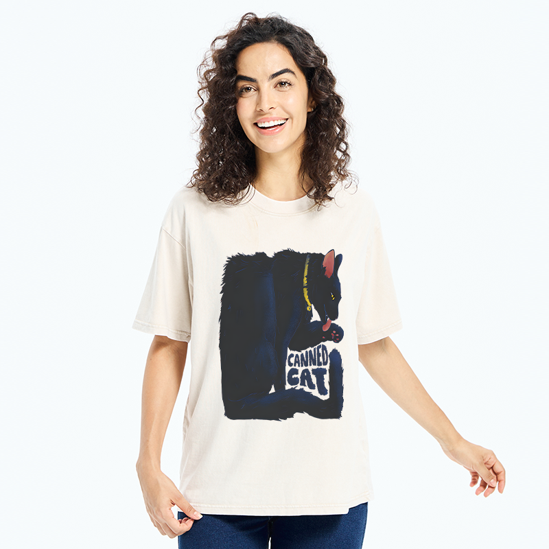 Tokyo-Tiger Cat Food Cans With Limited Width Washed T-Shirt