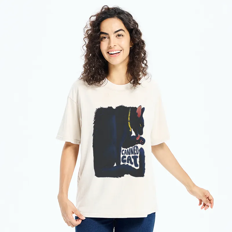 Tokyo-Tiger Cat Food Cans With Limited Width Washed T-Shirt