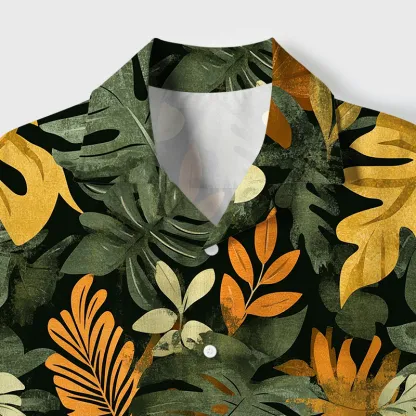 Tokyo-Tiger Tropical Leaf Frenzy Aloha Cuban Collar Shirt