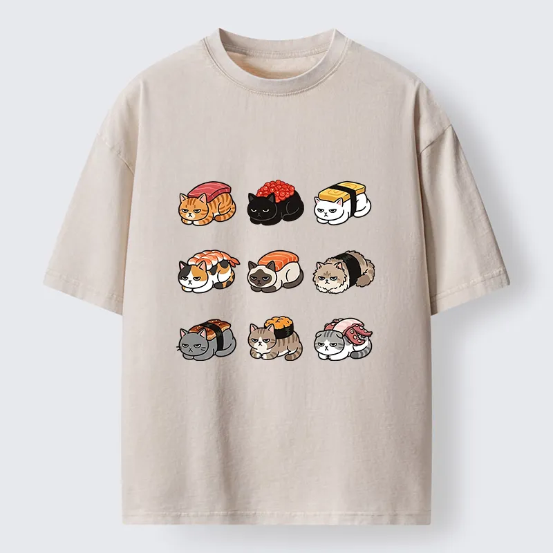 Tokyo-Tiger Funny Sushi Cats Meme Washed T-Shirt