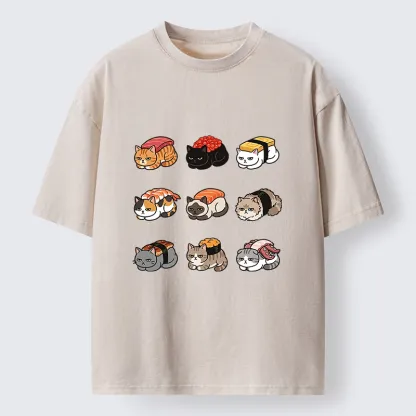 Tokyo-Tiger Funny Sushi Cats Meme Washed T-Shirt