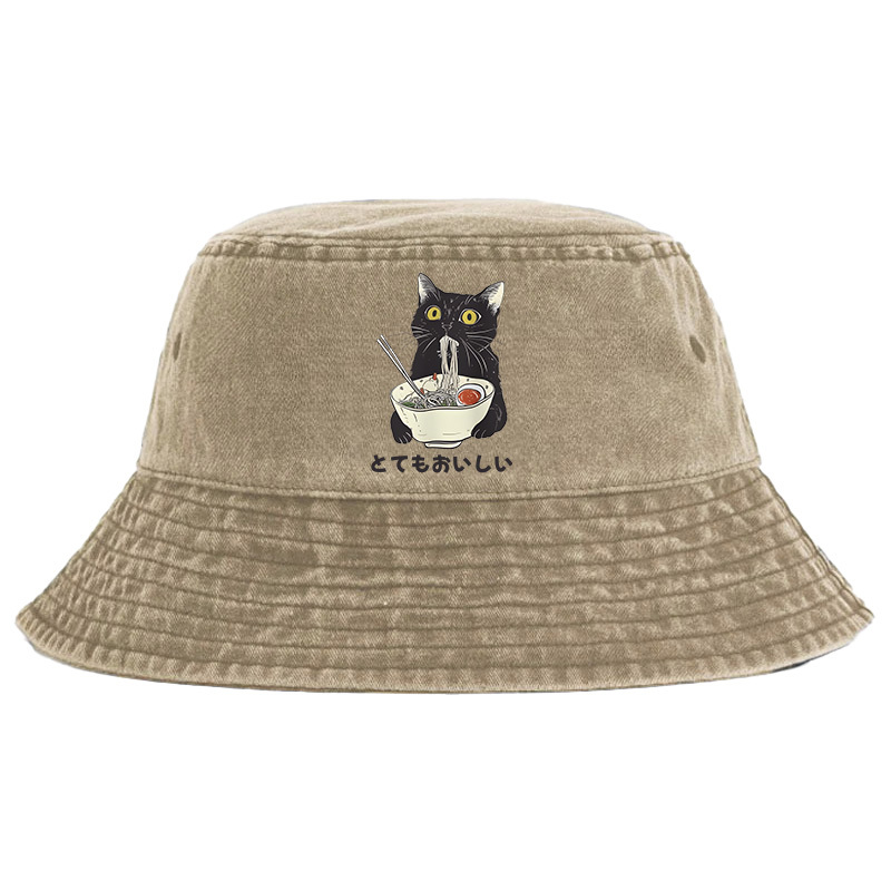 Tokyo-Tiger Cats Eat Ramen Noodles Washed Bucket Hat