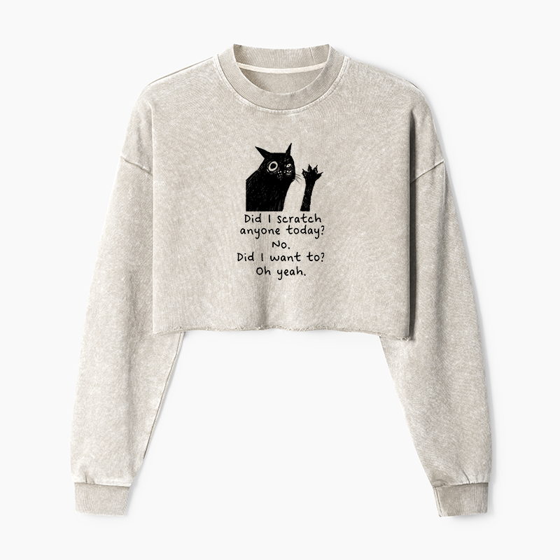 Tokyo-Tiger Black Cat Scratches People Washed Crop Sweatshirt