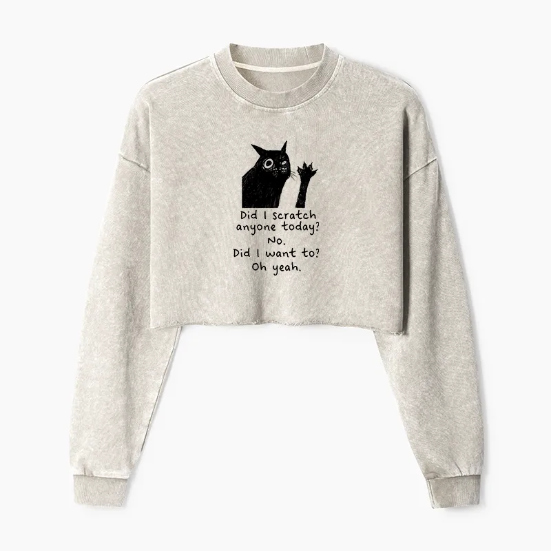 Tokyo-Tiger Black Cat Scratches People Washed Crop Sweatshirt
