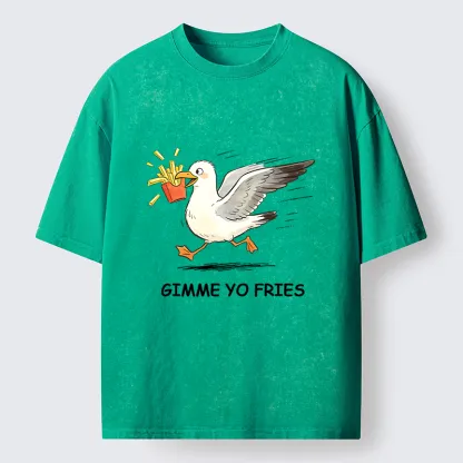 Tokyo-Tiger Funny Seagull Fries Meme Washed T-Shirt