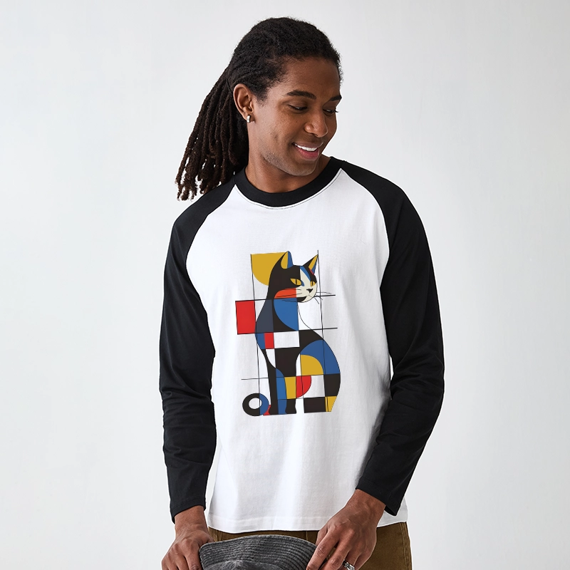Tokyo-Tiger Mondrian Cat Raglan Long Sleeve T-shirt