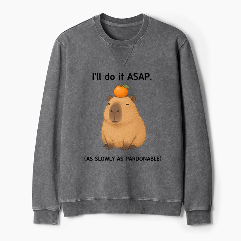 Tokyo-Tiger Slow Task Capybara Meme Washed Terry Sweatshirt