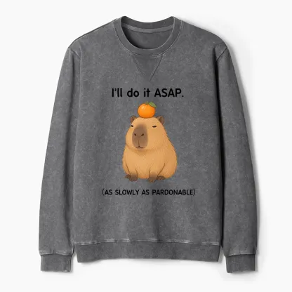 Tokyo-Tiger Slow Task Capybara Meme Washed Terry Sweatshirt