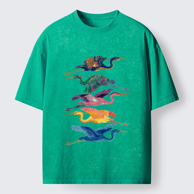 Tokyo‑Tiger Colorful Flying Cranes Washed T‑Shirt