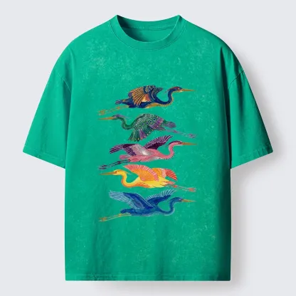 Tokyo‑Tiger Colorful Flying Cranes Washed T‑Shirt
